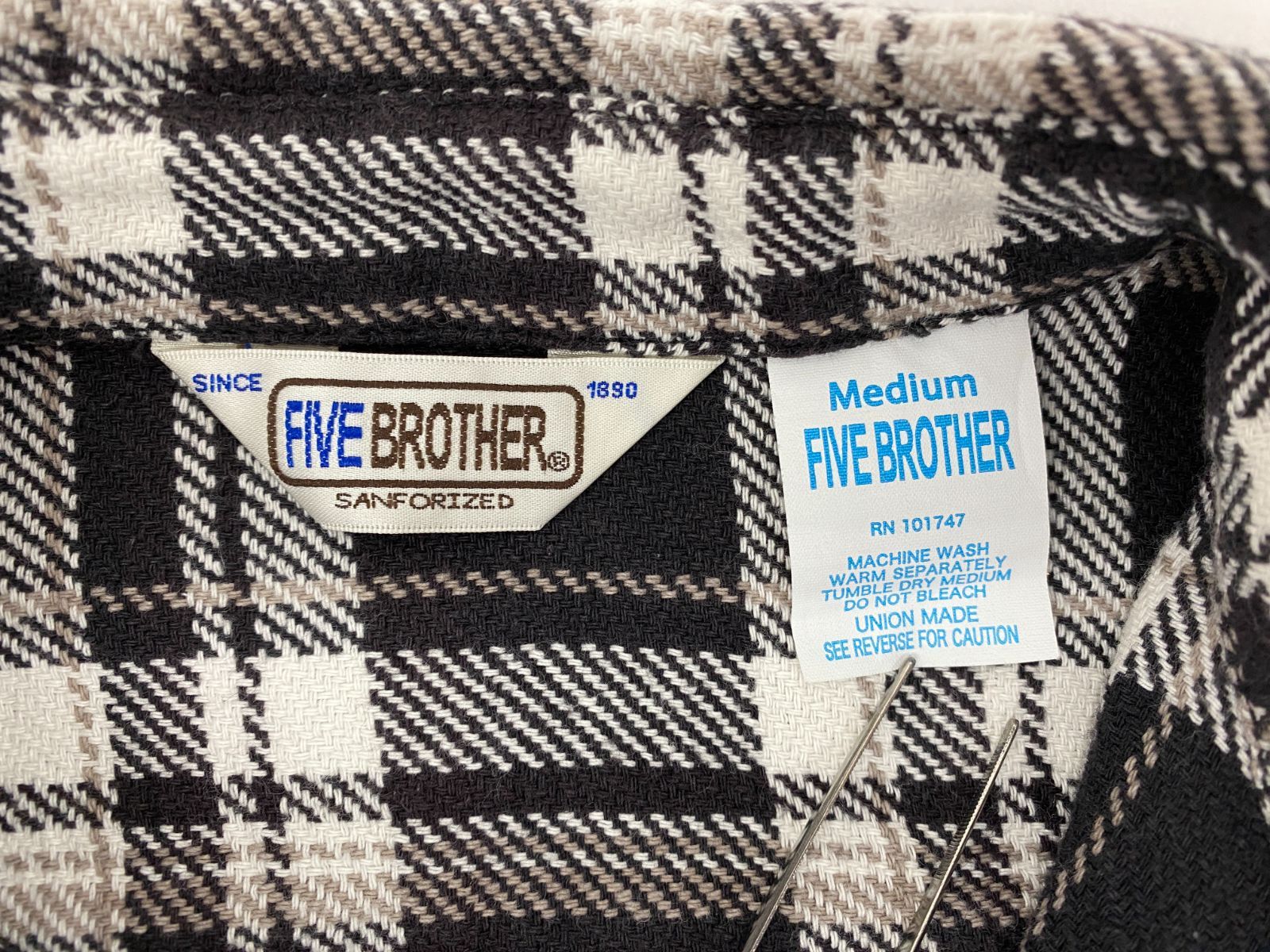 最終値下げFive Brother 青黒　ネルシャツ 1890s 三角タグ FIVE BROTHER 三角タグ 復刻 チェックネルシャツ 【M128