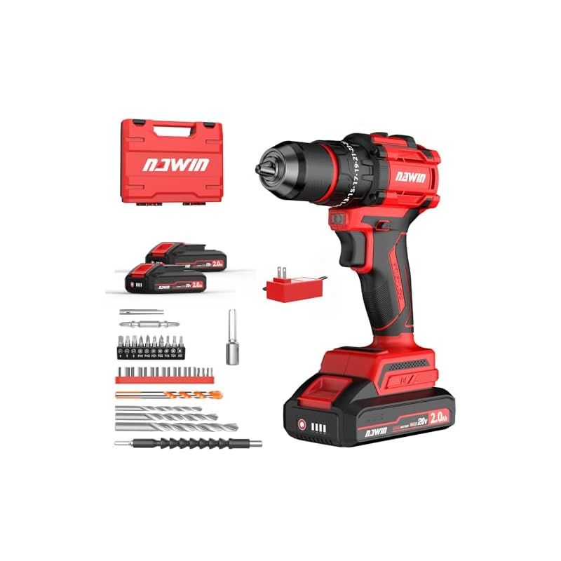 2025 ナウィン 電動ドリルドライバー 電動ドリル 振動ドリル 充電式ドライバドリル コードレス 2.0Ah電池2個付 穴あけ ネジ締めに ブラシレスモーター 無段変速 正逆転 20 3段クラッチ調整 高輝度LED照明 豊富な 取扱説明書 収 1