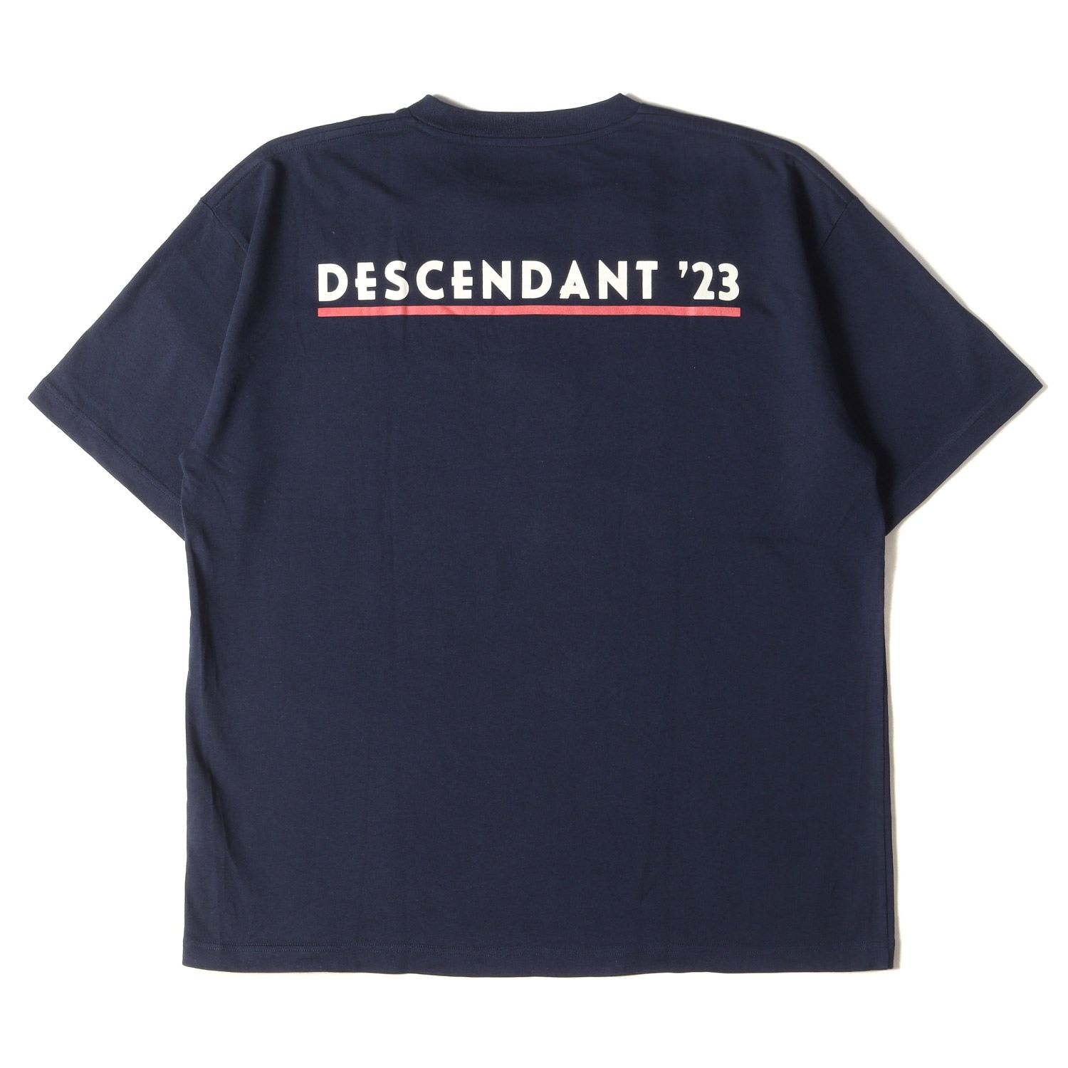 美品 DESCENDANT ディセンダント Tシャツ サイズ:3 23SS バックロゴ ヘビーウェイト クルーネック 半袖Tシャツ FDTD SS ネイビー 紺 トップス カットソー【メンズ】