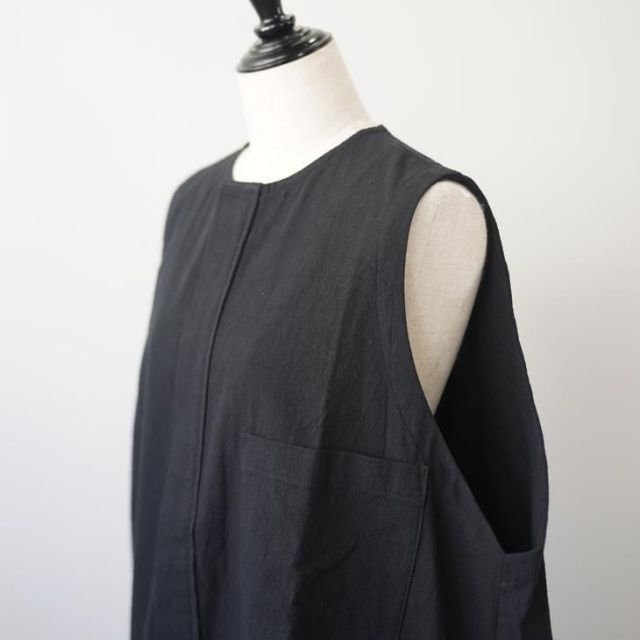 pub ピューブ コットンリネンウェーブ ワンピース ブラック ワンピース ノースリーブ シンプル ナチュラル