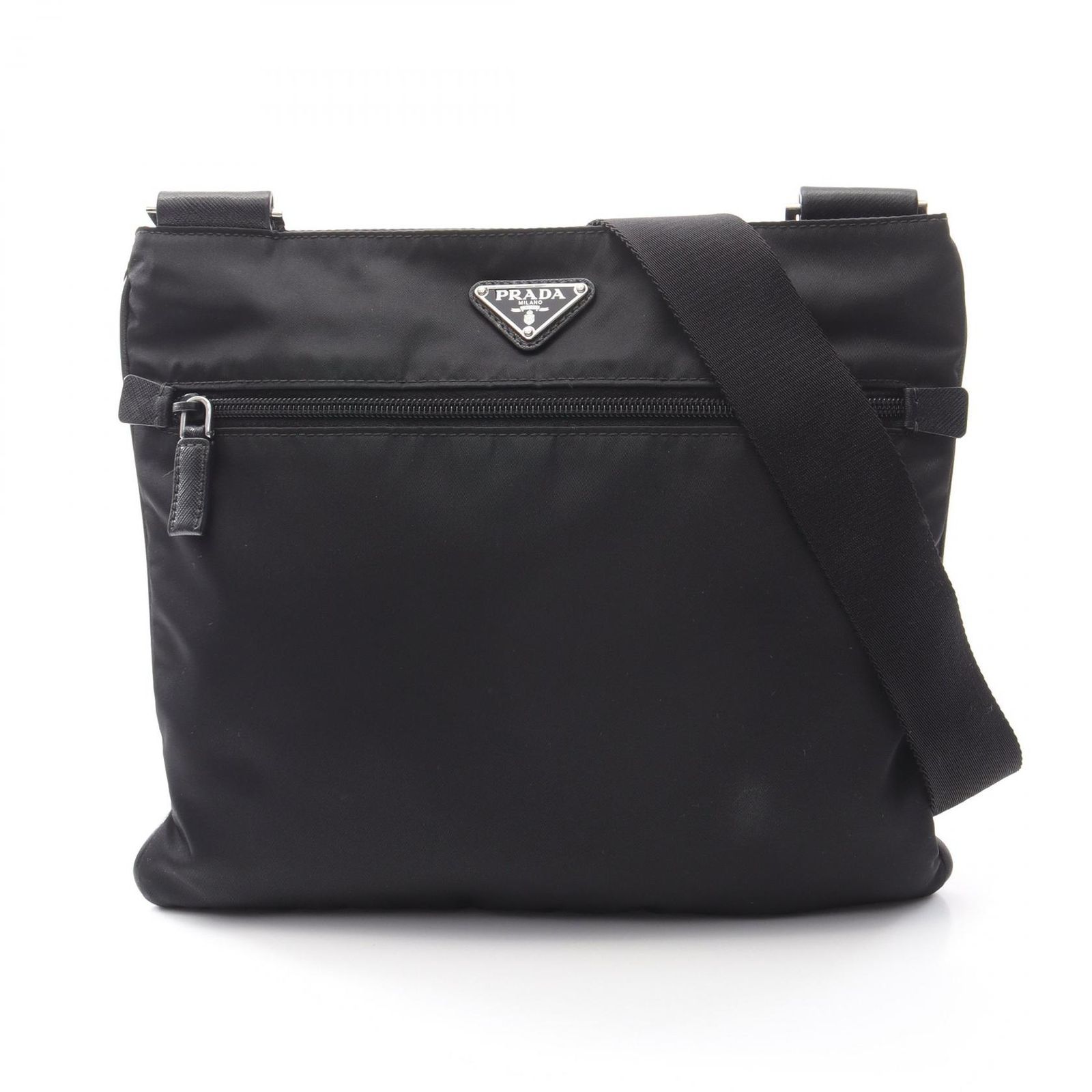 プラダ PRADA ショルダーバッグ ブラック ナイロン サフィアーノレザー ショルダーバッグ レディース Used A