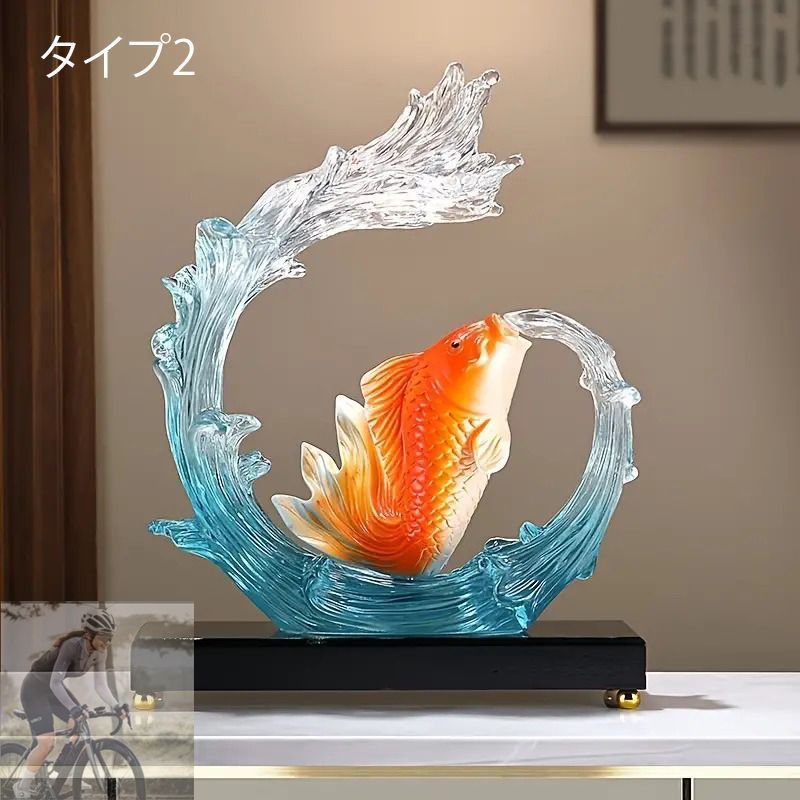 最安値 オブジェ 鯉 置物 リビング 置物 縁起物 風水 開運 財運 黄金 金 工芸品