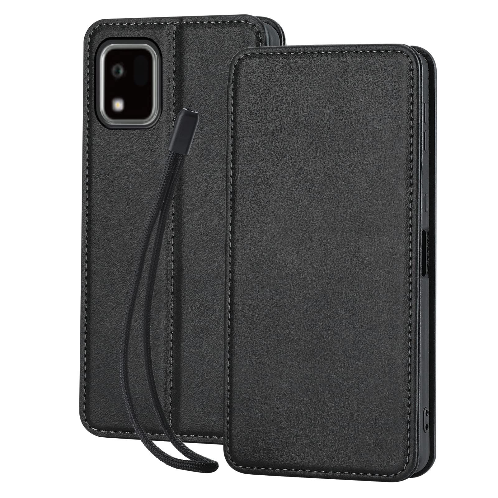 【新着商品】手帳型 wangChuan ケース KYOCERA Kantan A205KC Sumaho3 手帳型ケース かんたんスマホ3 レザーケースカード収納 内蔵マグネット式 京セラ ブラック