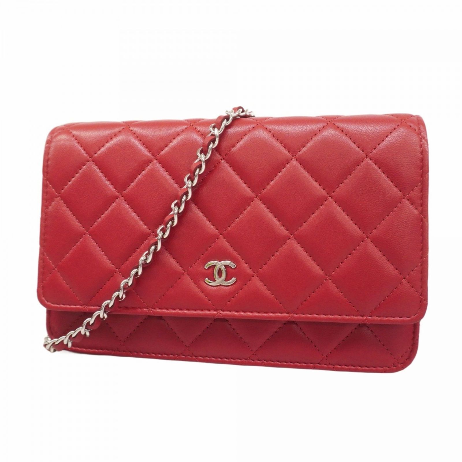 シャネル Chanel シャネル ショルダーウォレット マトラッセ チェーンショルダー ラムスキン レッド レディース