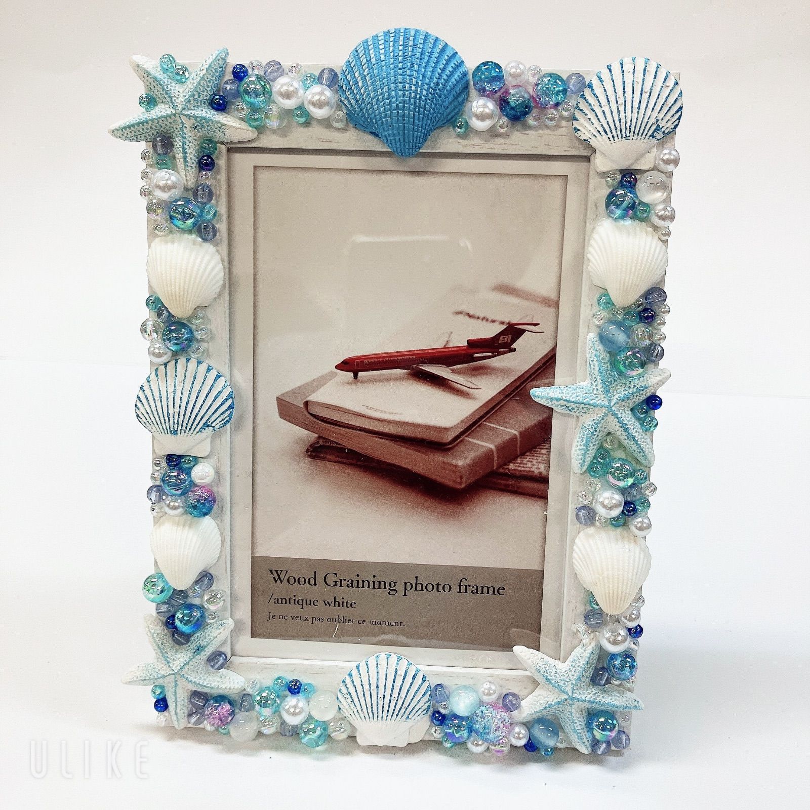 Hawaii　フォトフレーム　セット　　貝殻柄　写真立て　ハワイ購入 005ハンドメイド写真立て フォトフレーム 貝殻 海 ハワイ