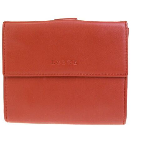 【】 超美品 ロエベ LOEWE 三つ折り 財布 レッド レザー 08BE198