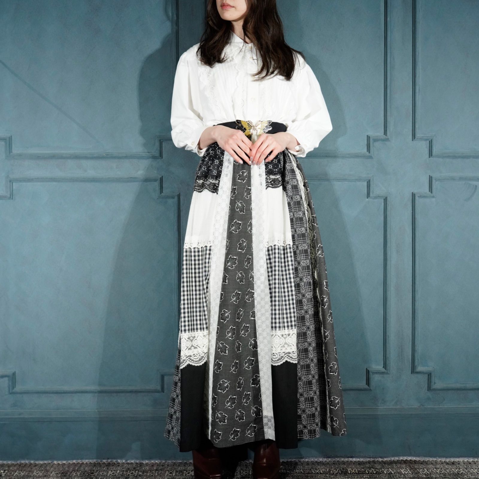 USA VINTAGE CRAZY PATTERNED HEAVY COTTON DESIGN ONG SKIRT