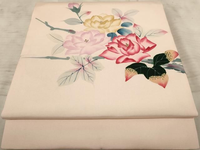 塩瀬 作家物 名古屋帯 正絹 手描き上品な花 九寸 T-4683 YU-036 塩瀬 名古屋帯 九寸 手描き 花柄 正絹 オリエンタル 優品