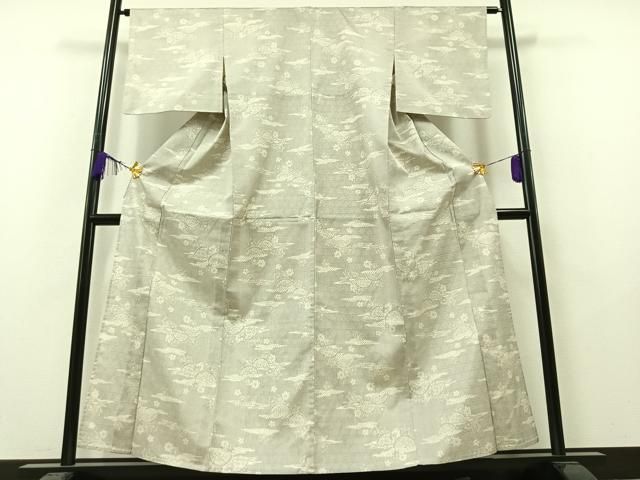 平和屋着物▽本場大島紬　白大島　単衣　籬花文　正絹　逸品　AAAY7258jh 平和屋着物▽本場大島紬 白大島 単衣 籬花文 正絹 逸品 AAAY7258jh