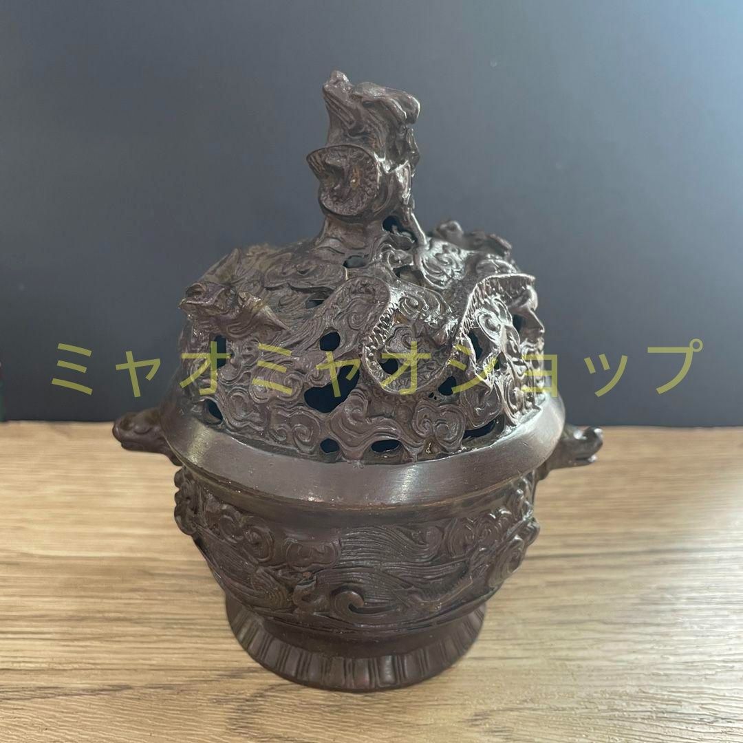 銅器 双獣耳浮彫盤竜薫香炉 香道具 茶道具 工芸品 置物 銅器 双獣耳浮彫盤竜薫香炉 香道具 茶道具 工芸品 置物 香炉