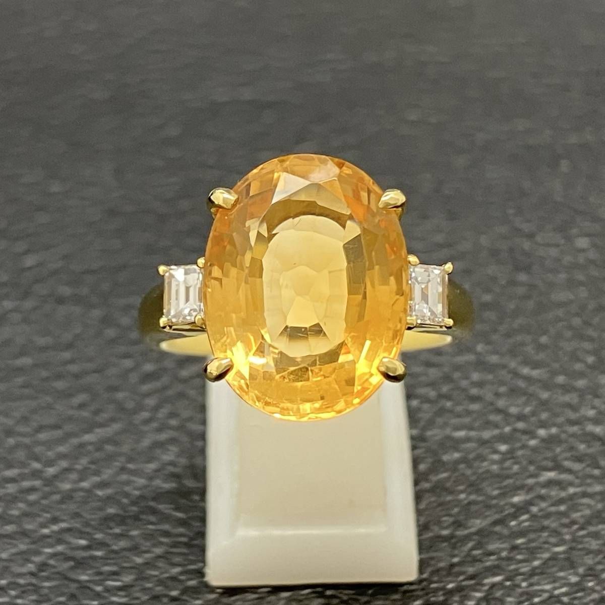 新品仕上済み シトリン 7.96ct ダイヤ 0.30ct デザイン リング K18 14 
