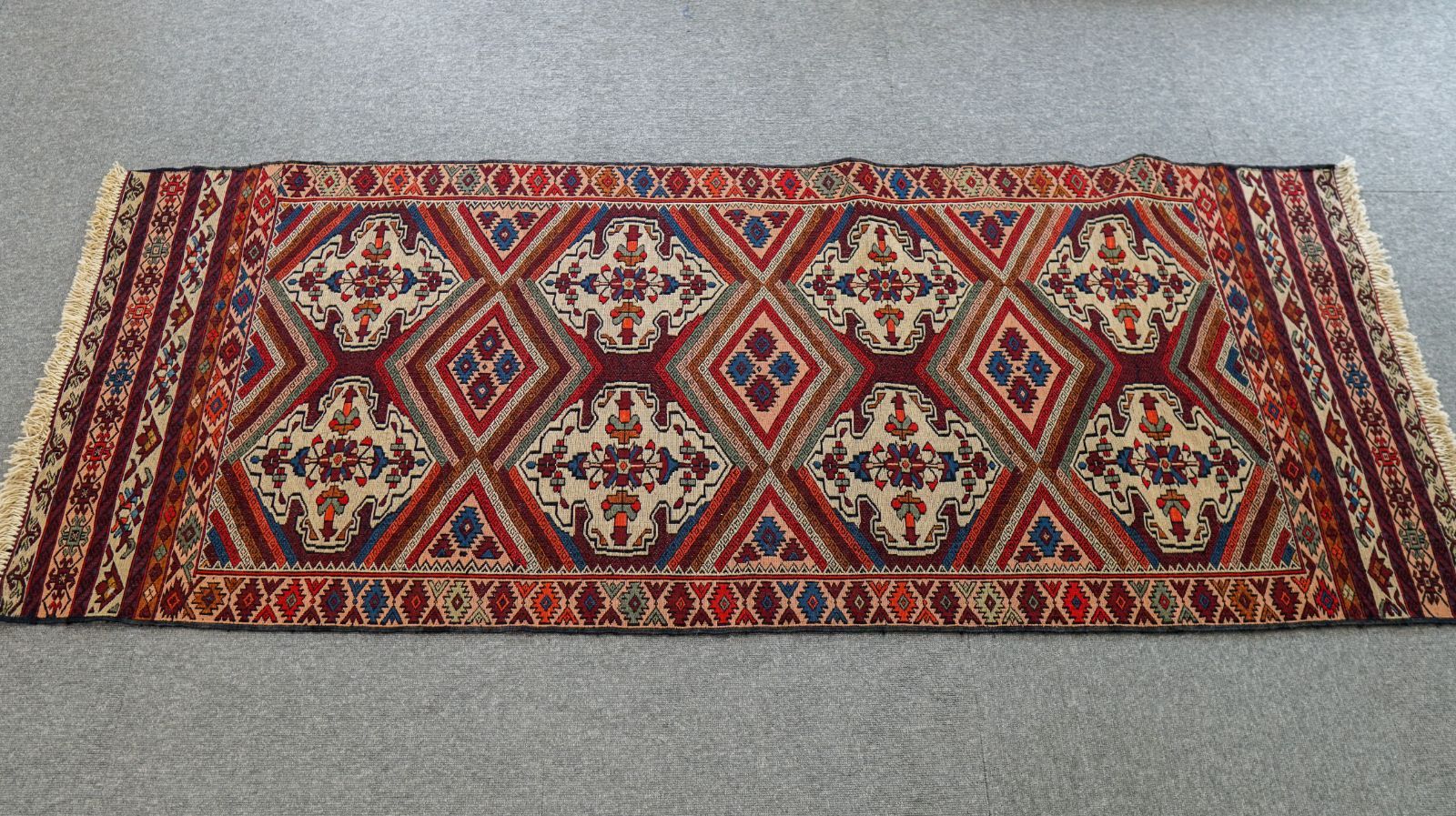 184×72cm【ペルシャ手織りキリム ランナー 手織り絨毯】トライバルラグ