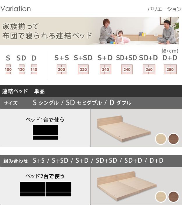 ベッド ロータイプ 家族揃って寝られる連結ローベッド ファミーユ