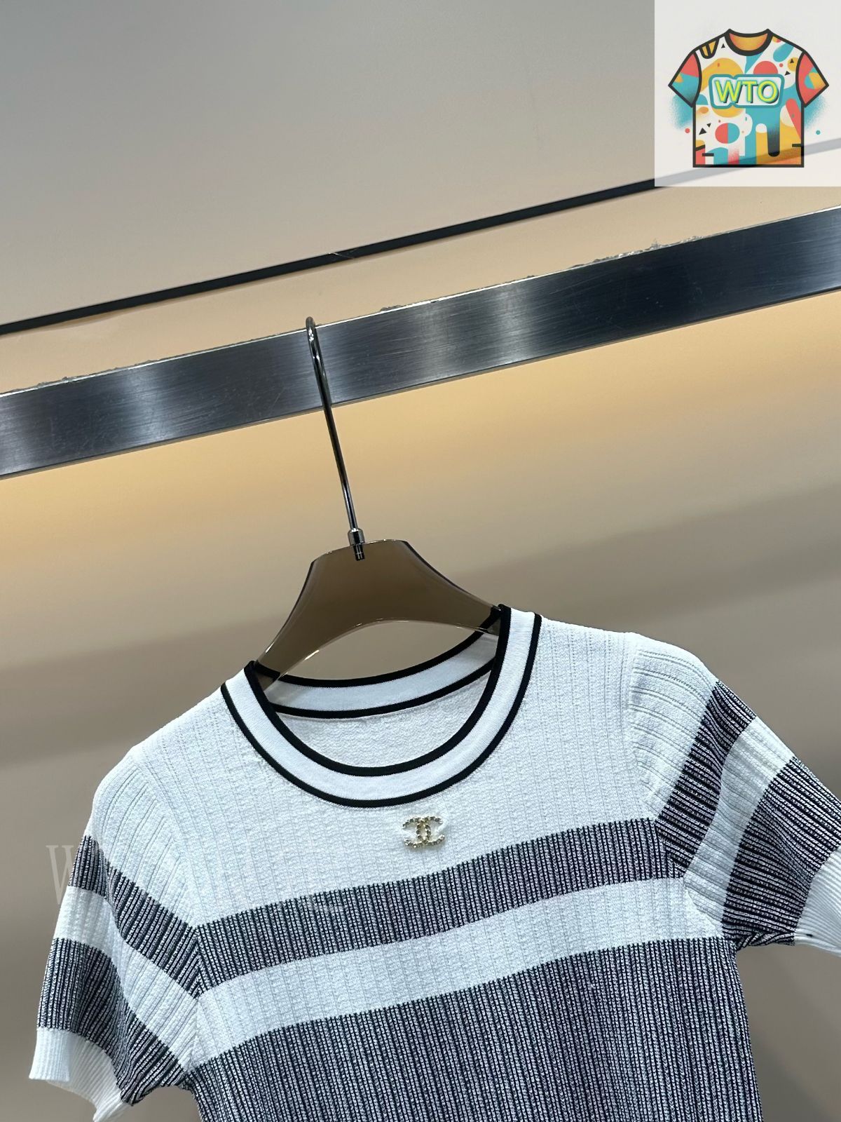 「難あり」CHANELストライプ 半袖Tシャツ 40 CHANEL】シャネル『ストライプ 半袖カットソー size40