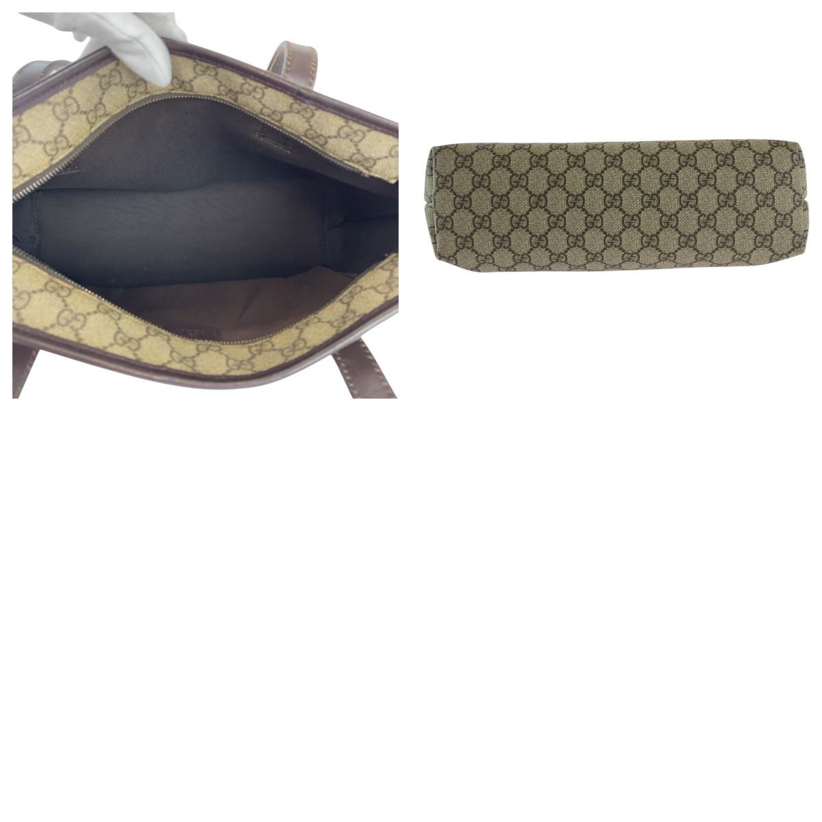美品 GUCCI グッチ ベージュ ブラウン GGスプリームキャンバス/レザー 211138 トートバッグ ショルダーバッグ レディース ...