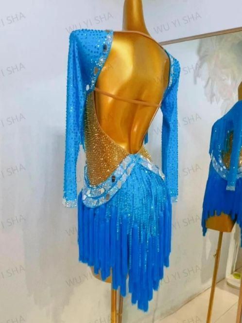 Y5915☆M☆青 /ブルー/ラインストーン/スタンダードドレス☆社交ダンス