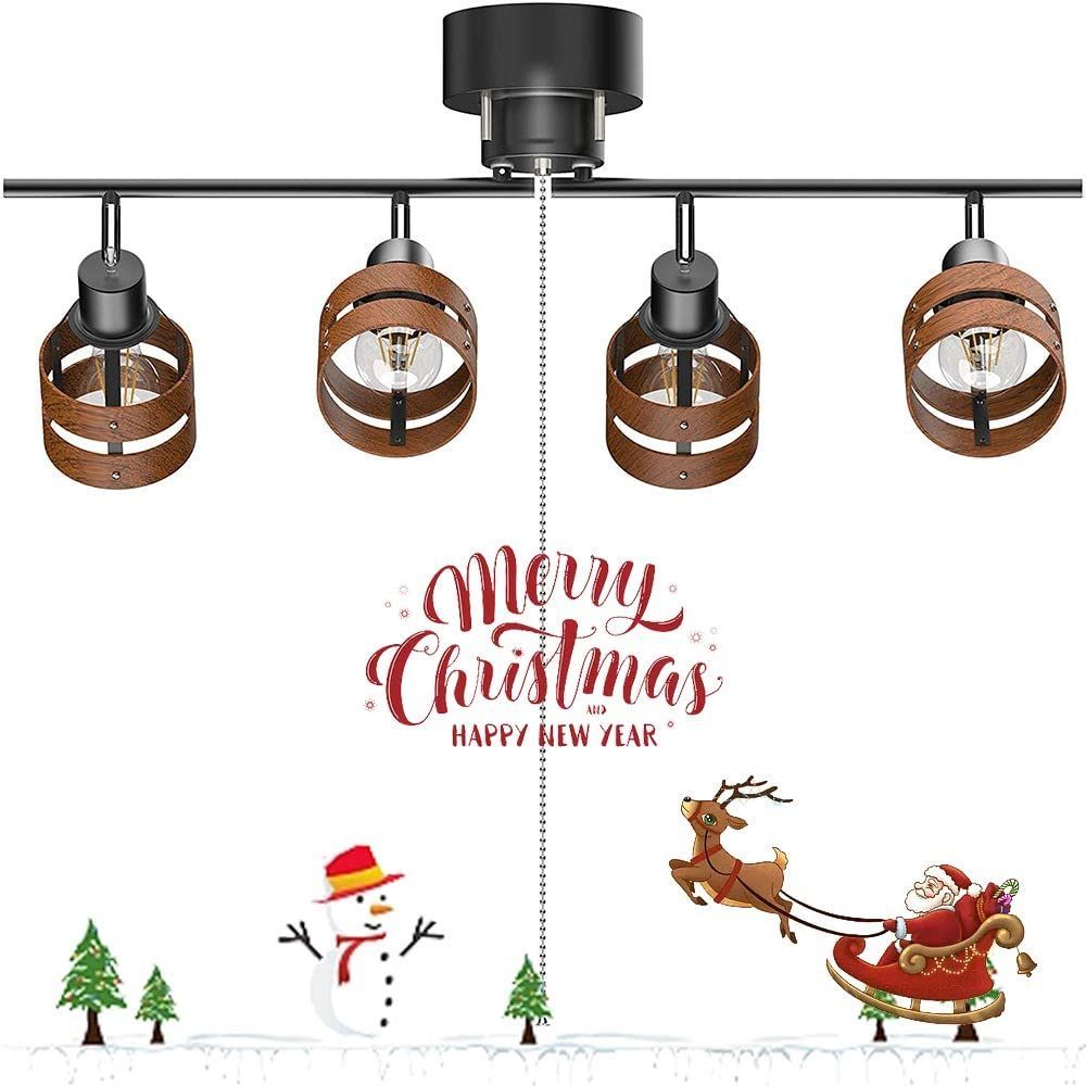 Color ブラック ブラウン 4灯 DINGLILED シーリングライト4灯 スポットライト おしゃれ レトロ 天井照明 ペンダントライト 角度調節 折りたたみ可 E26 照明器具 間接照明 プルスイッチ 和室 洋室 ダイニング リビング 寝室 キッチン 食