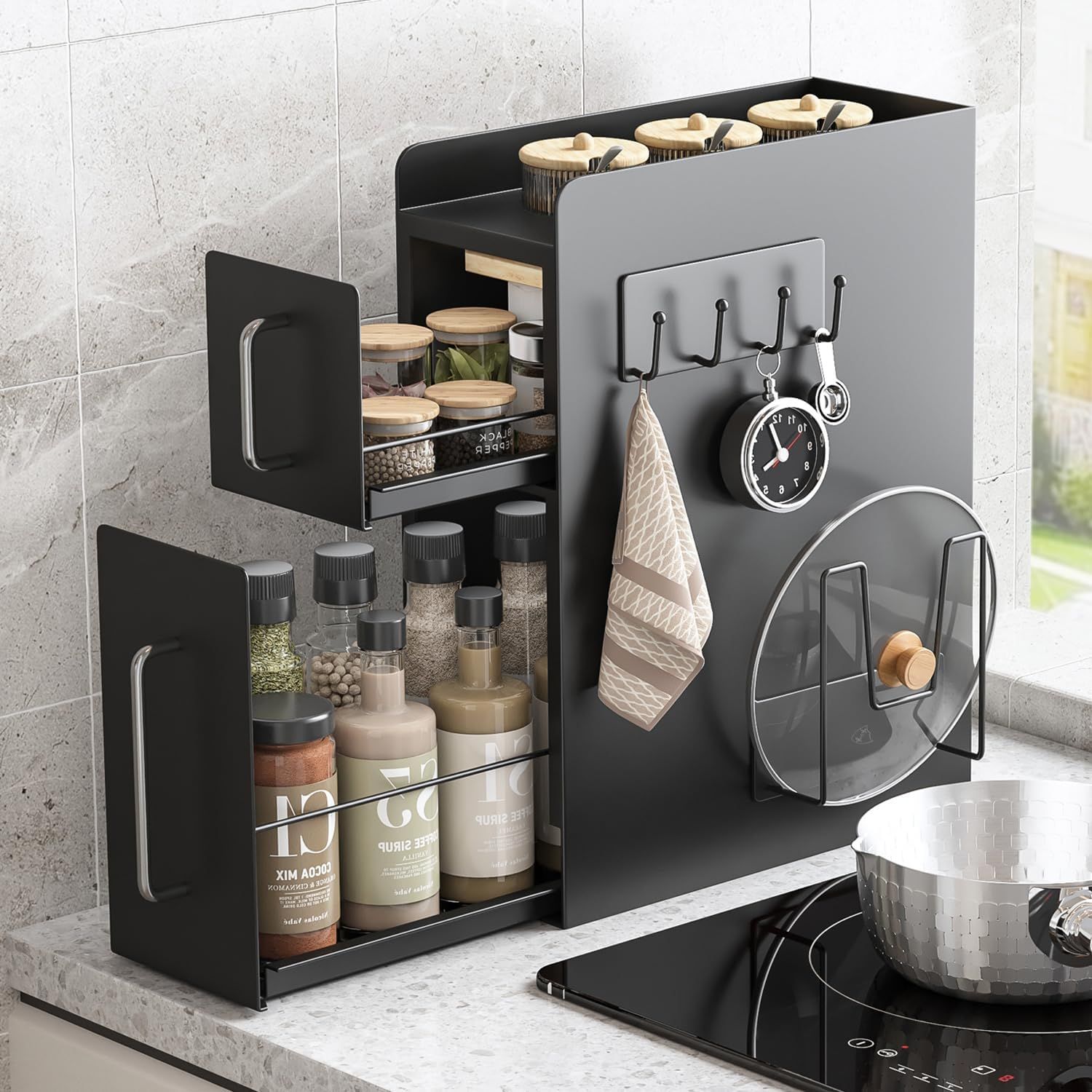 Goodraio隠せる調味料ラック2段引き出しスリムスパイスラック隙間収納