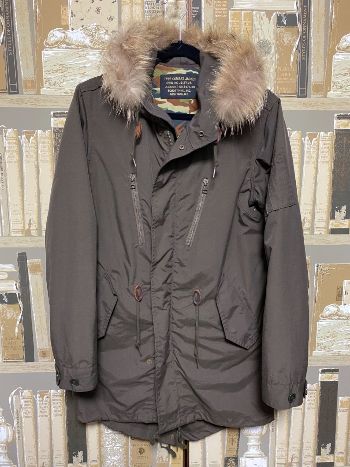 Scott ショット ブラックファー付きモッズコート ◇モッズコート風 ファー付き ジャケット コート ブラック (コート