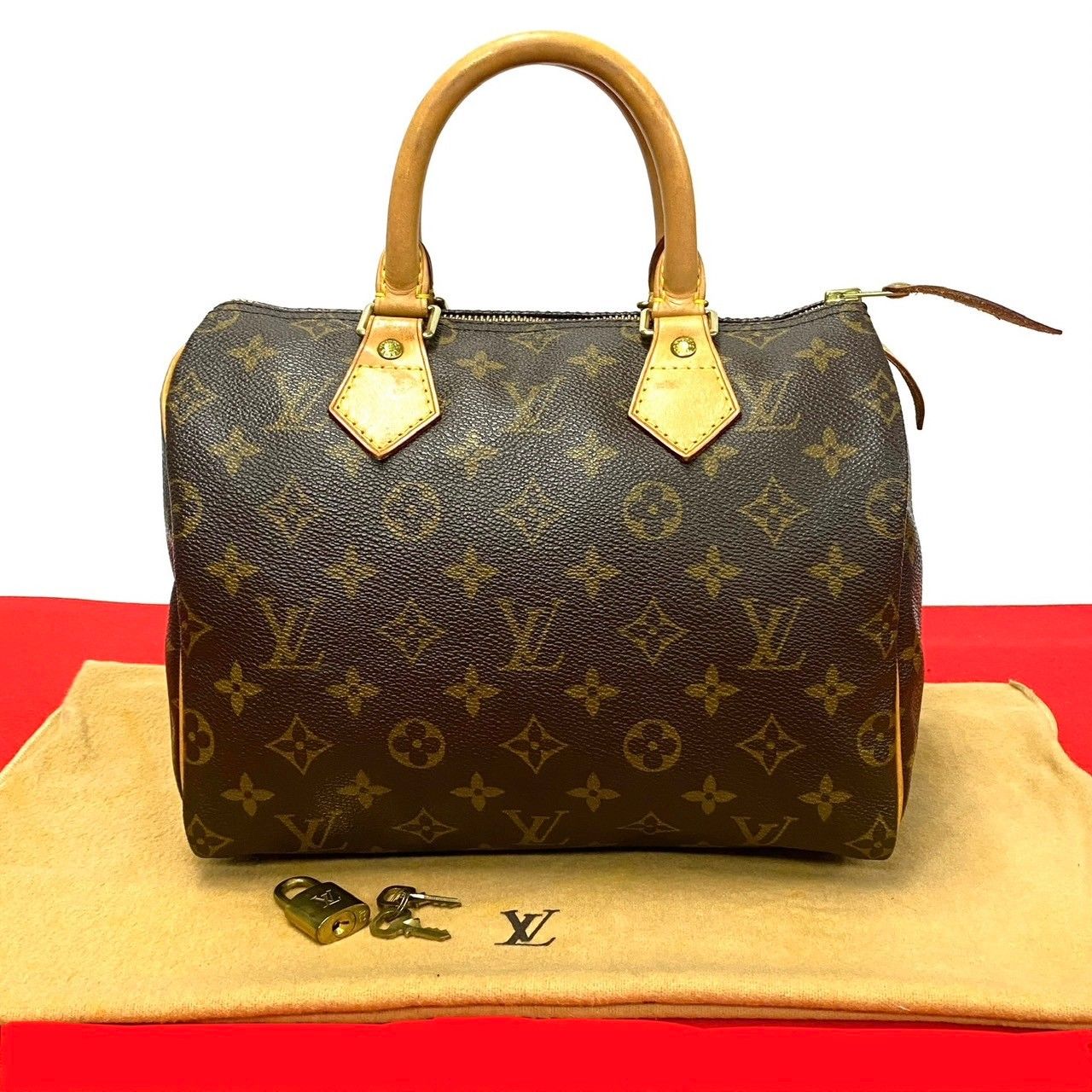 極 美品 袋付 鍵付き LOUIS VUITTON ルイヴィトン スピーディ25 モノグラム レザー PVC ハンドバッグ ミニ トートバッグ  ブラウン 330-5 - メルカリ