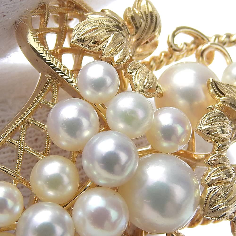 MIKIMOTO】ミキモト 葡萄モチーフ 真珠 K14イエローゴールド