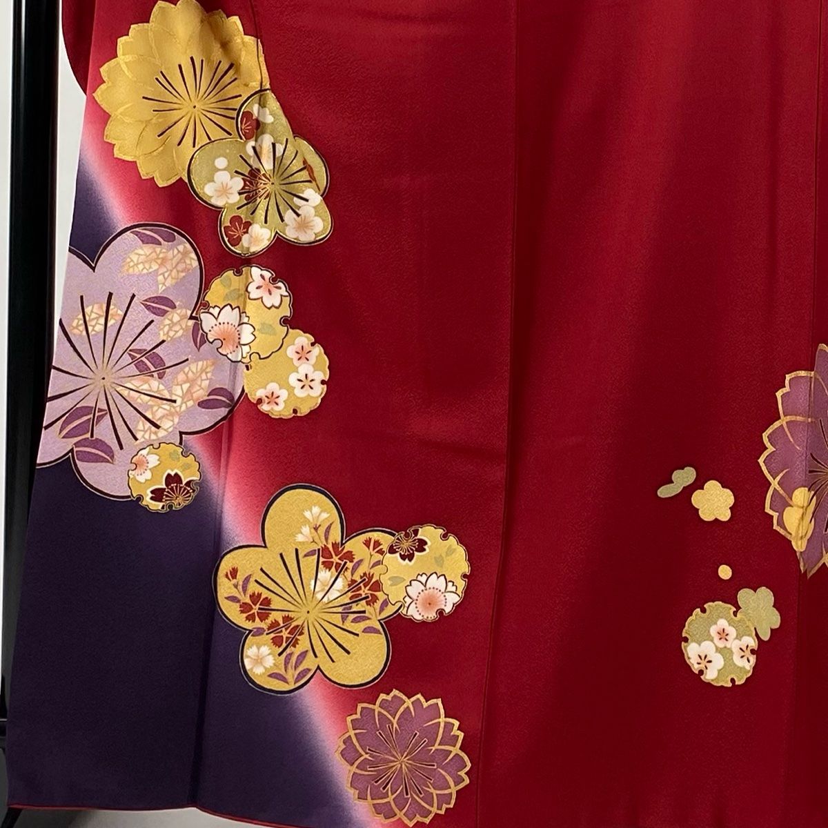 振袖 身丈165cm 裄丈65.5cm M 袷 梅 雪輪 金糸 金彩 赤 正絹 秀品