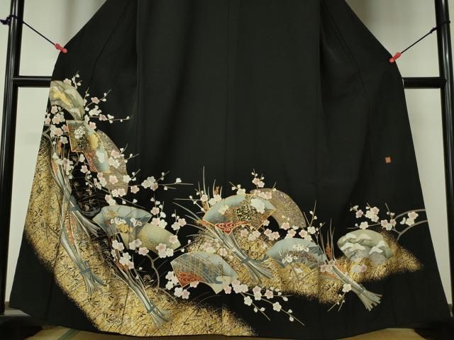 平和屋着物□豪華黒留袖 作家物 駒刺繍 地紙吉祥花文 金銀彩