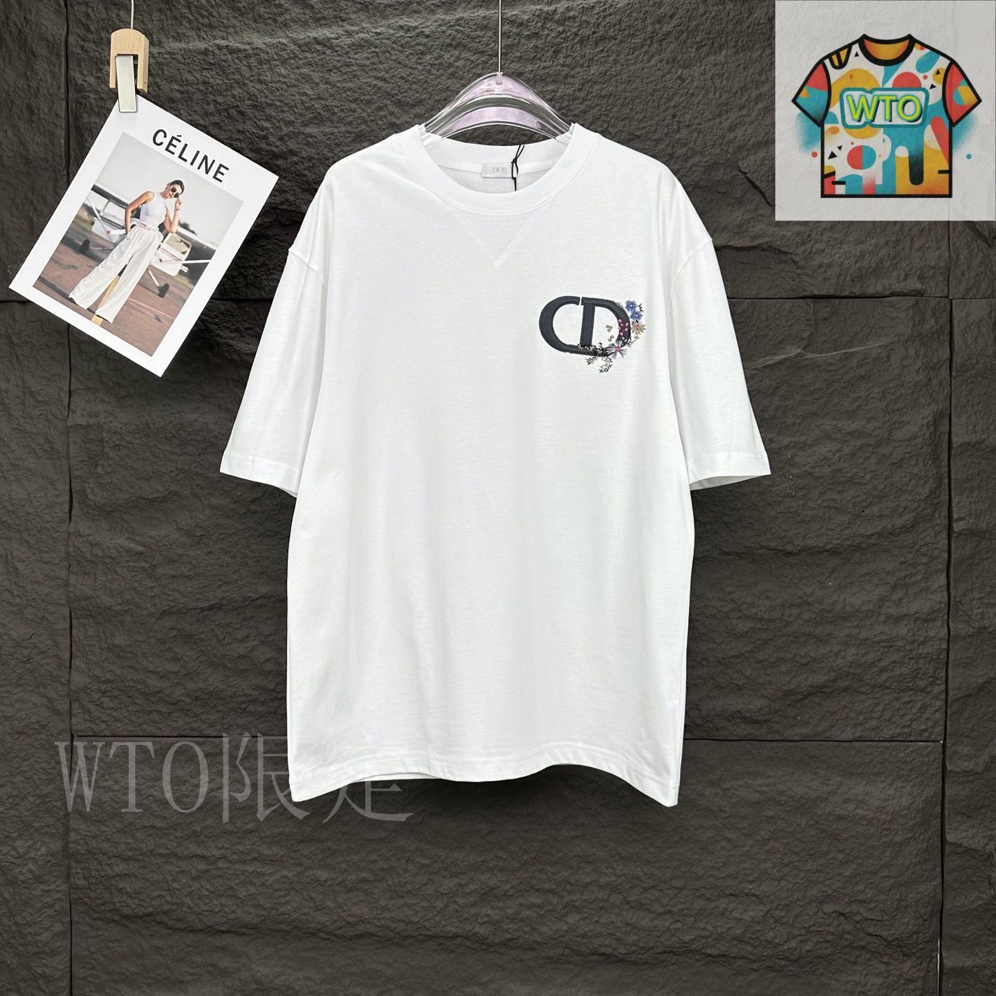 今日特価】Dior 2025 チェスト刺繍ロゴカップル T シャツ-2