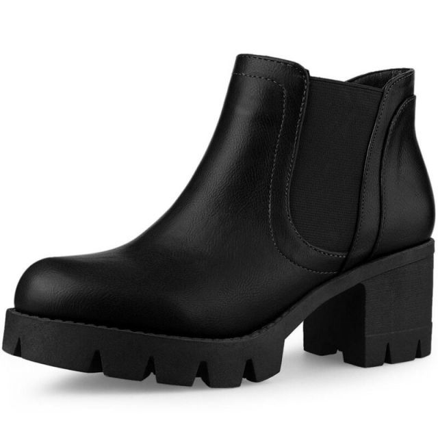 【送料無料】 アレグラ ケー レディース ブーツ・レインブーツ シューズ Women's Lug Sole Chunky Heel Chelsea Ankle Boots Black