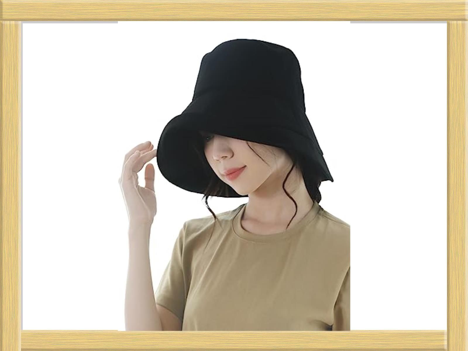 帽子 UV つば広 大きいサイズ カット 日よけ 折りたたみ ブラック