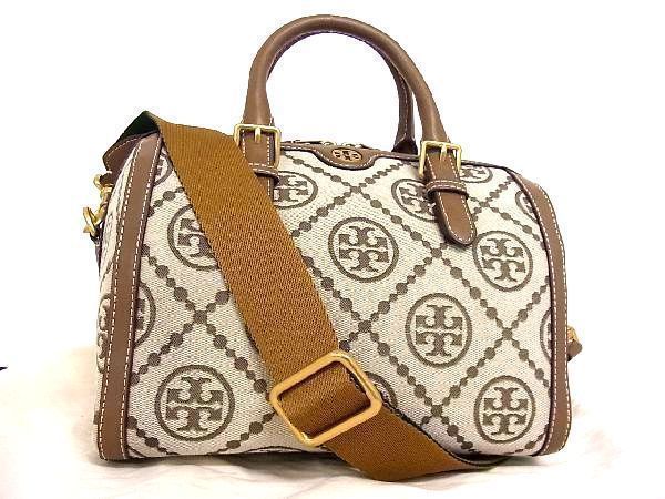 ToryBurchの□新品□未使用□ TORY BURCH トリーバーチ Tモノグラム キャンバス 2WAY バレルバッグ ハンドバッグ ショルダー  ベージュ系 V8270Uオ - ハンドバッグ