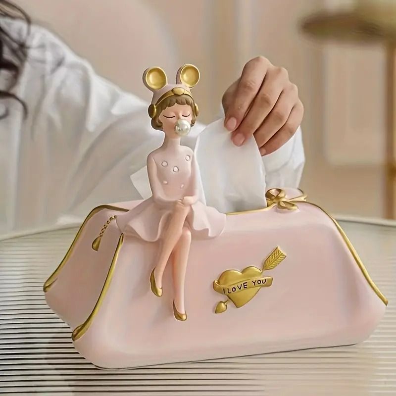ティッシュボックス スホルダー かわいい 女の子 淡い色味 ライトピンク ライトグリーン ライトイエロー パステル オブジェ