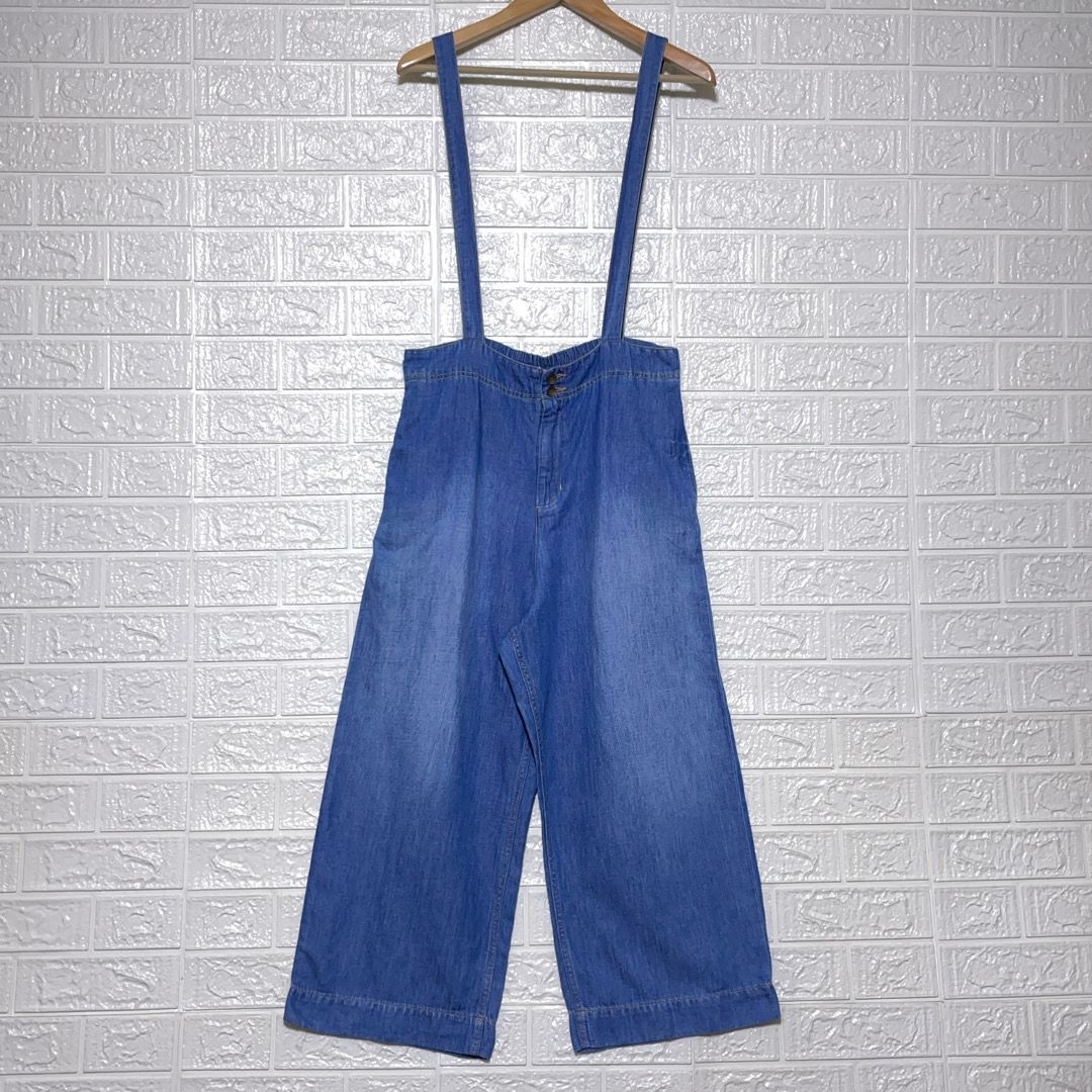 ピュアルセシン 綿麻デニム 金ボタン ワイド サロペット