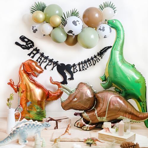 アース Hanamei バースデーデコレーション セット 恐竜 ダイナソー 男の子 誕生日 バルーン 飾り 風船 セット カーキ グリーン 緑 ゴールド （アース）
