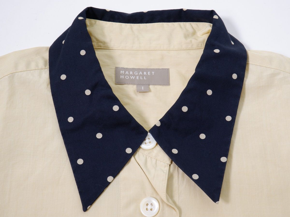 MARGARET HOWELLマーガレットハウエル 2019SS FINE END ON END COTTON ドット襟 半袖ボーイフレンドシャツ ブラウス【1】【LSHA72088】 MARGARET HOWELLマーガレットハウエル 2019SS FINE END ON END COTTON