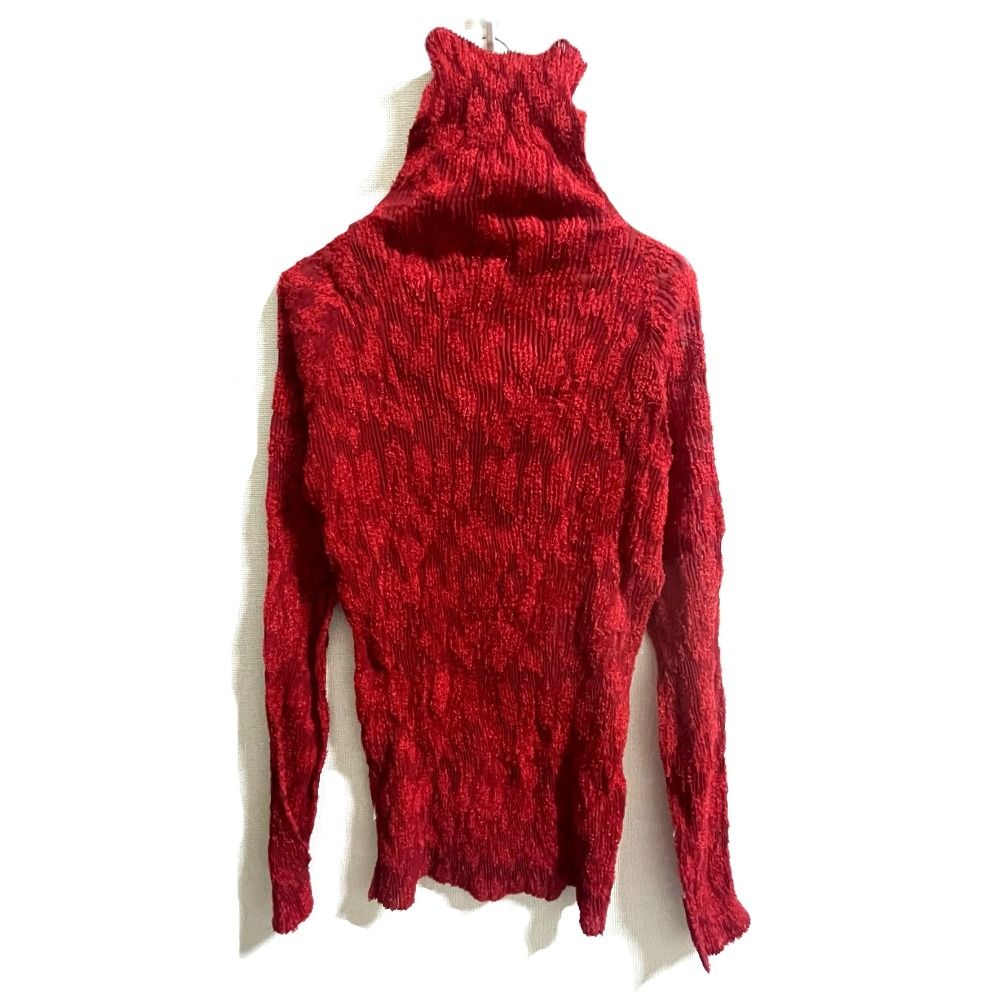 ISSEY MIYAKE - 美品 ISSEY MIYAKE イッセイミヤケ 長袖 シャギーデザイン タートルネック プリーツカットソー IM33FJ122 サイズ2 レッド レディース 古着 中古 USED 美品 ISSEY MIYAKE イッセイミヤケ 長袖 シャギーデザイン