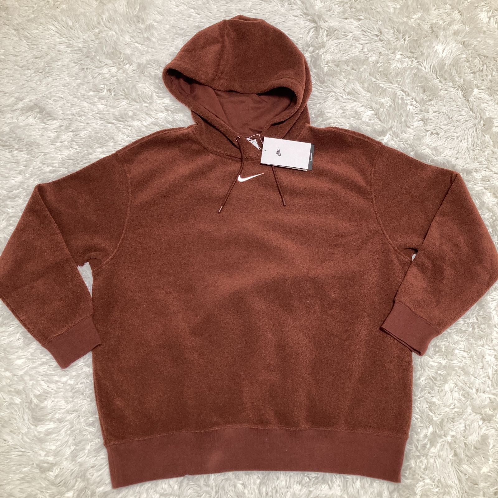 NIKE レーヨン　タオル地　フーディー　センター　刺繍ロゴ 希少☆90s 銀タグ ナイキ 刺繍センターロゴ ステッチ バイカラー パーカー