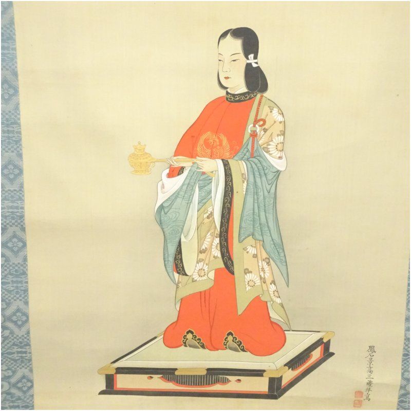 聖徳太子尊像写 肉筆絹本掛軸 掛け軸 床の間 書 おしゃれ 絵画