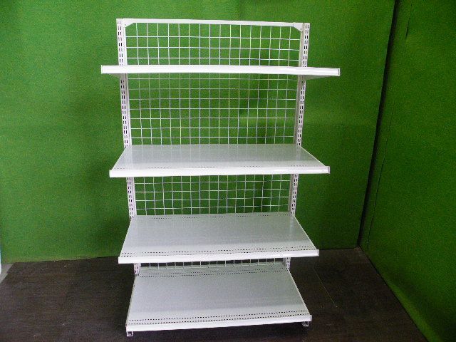 オカムラ製 H150cm×W90cm 単体片面３段エンド什器 背面ネットタイプ キックプレート無し 陳列棚 システム什器 S-633