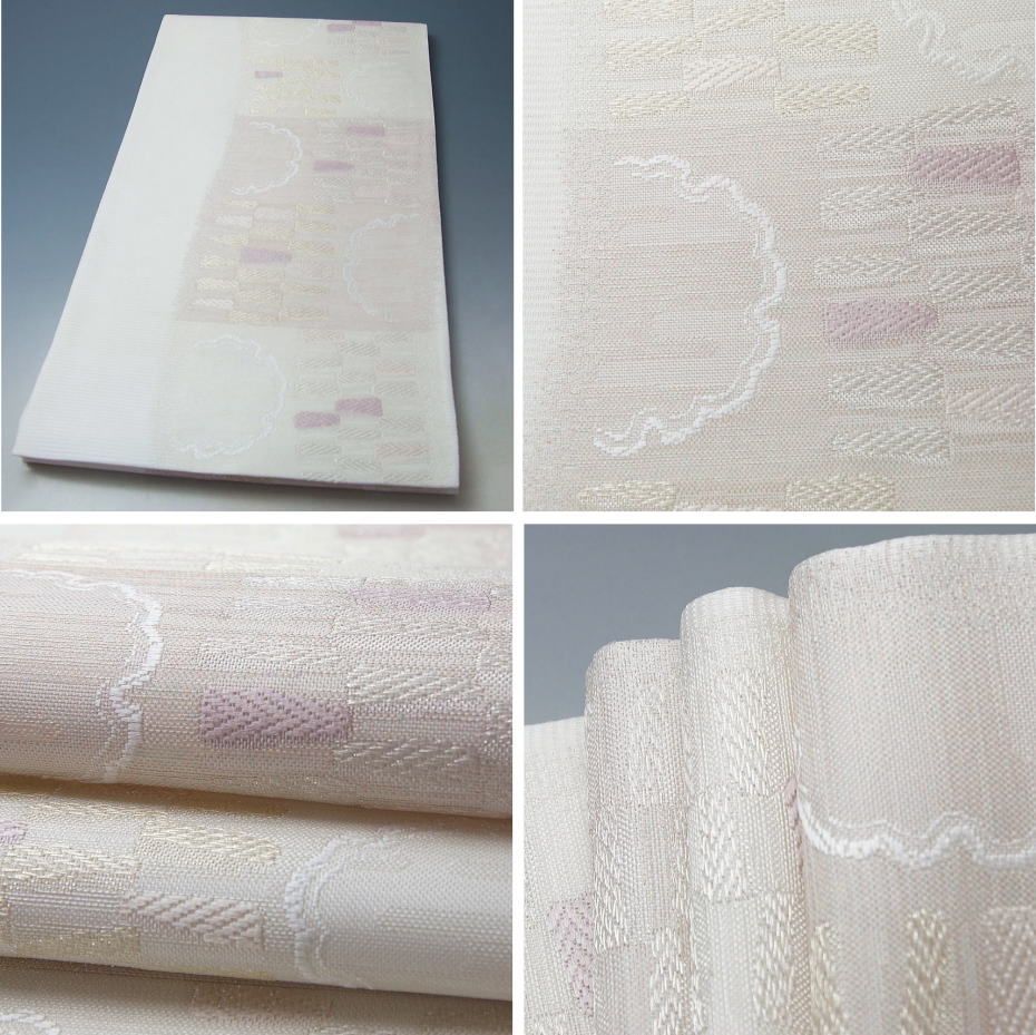夏物 袋帯 西陣織 絽 新品 芯入れ 仕立て上り 違い段・雪輪模様 乳白色