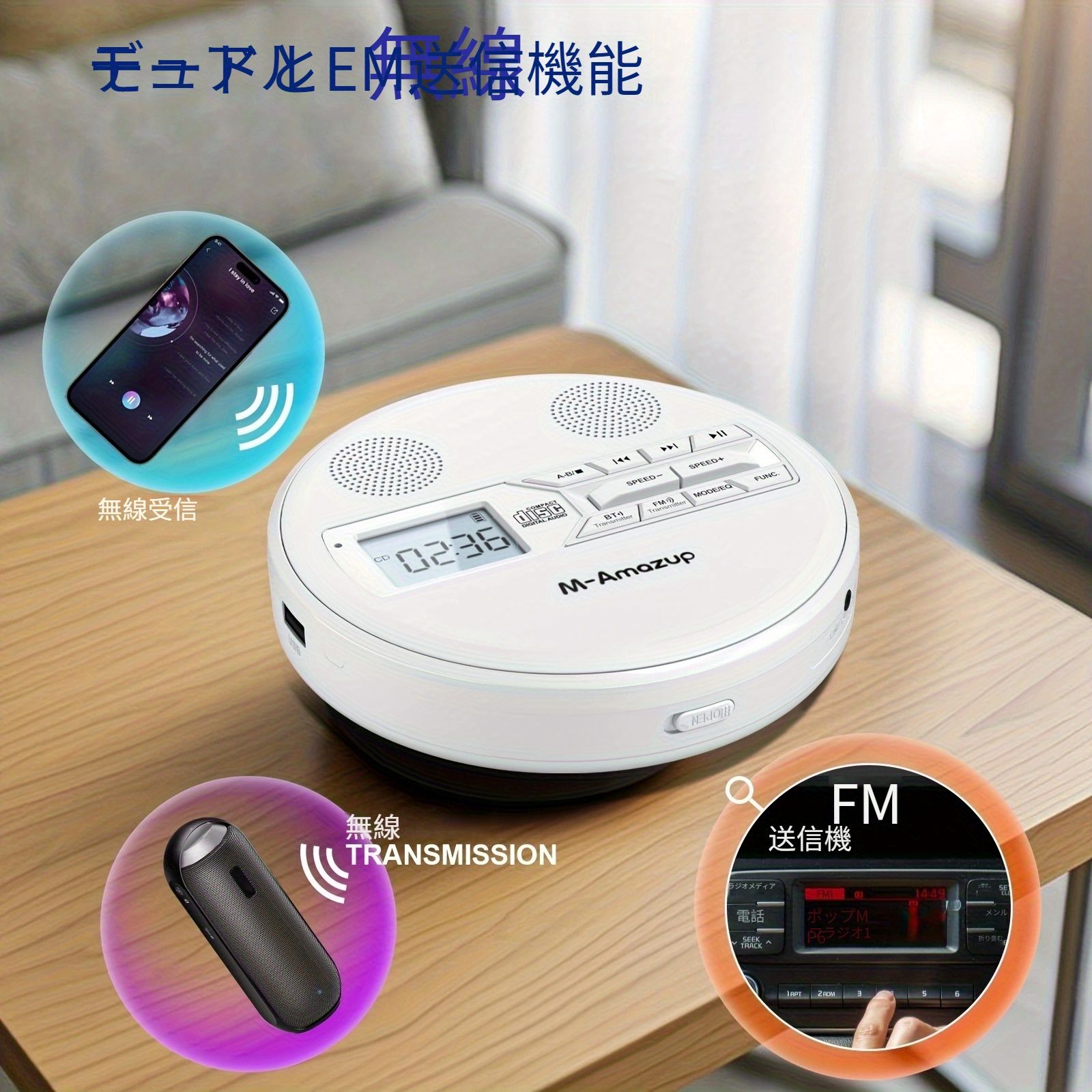 コンパクトカーステレオシステム 家庭用および車用