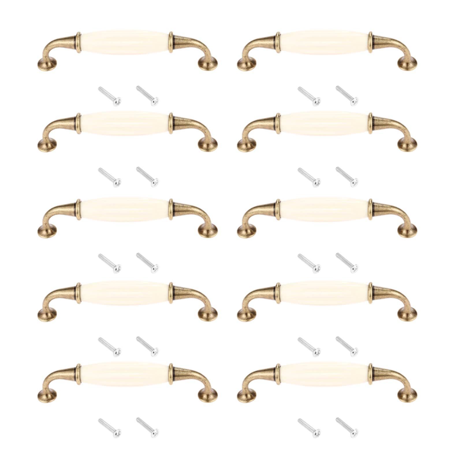 ハンドル 引き出し取っ手 キラキラクリア タンス キャビネット つまみ ブロンズアンティーク セラミックドアノブ 引き出しプルハンドル 10 pcs 取っ手 ネジ付き