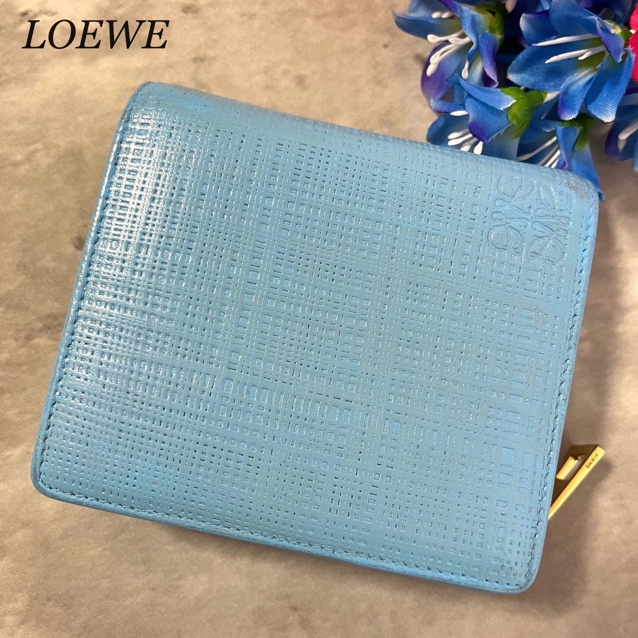 良品✨ LOEWE ロエベ 折り財布 リネン アナグラム ジッパーゴールド