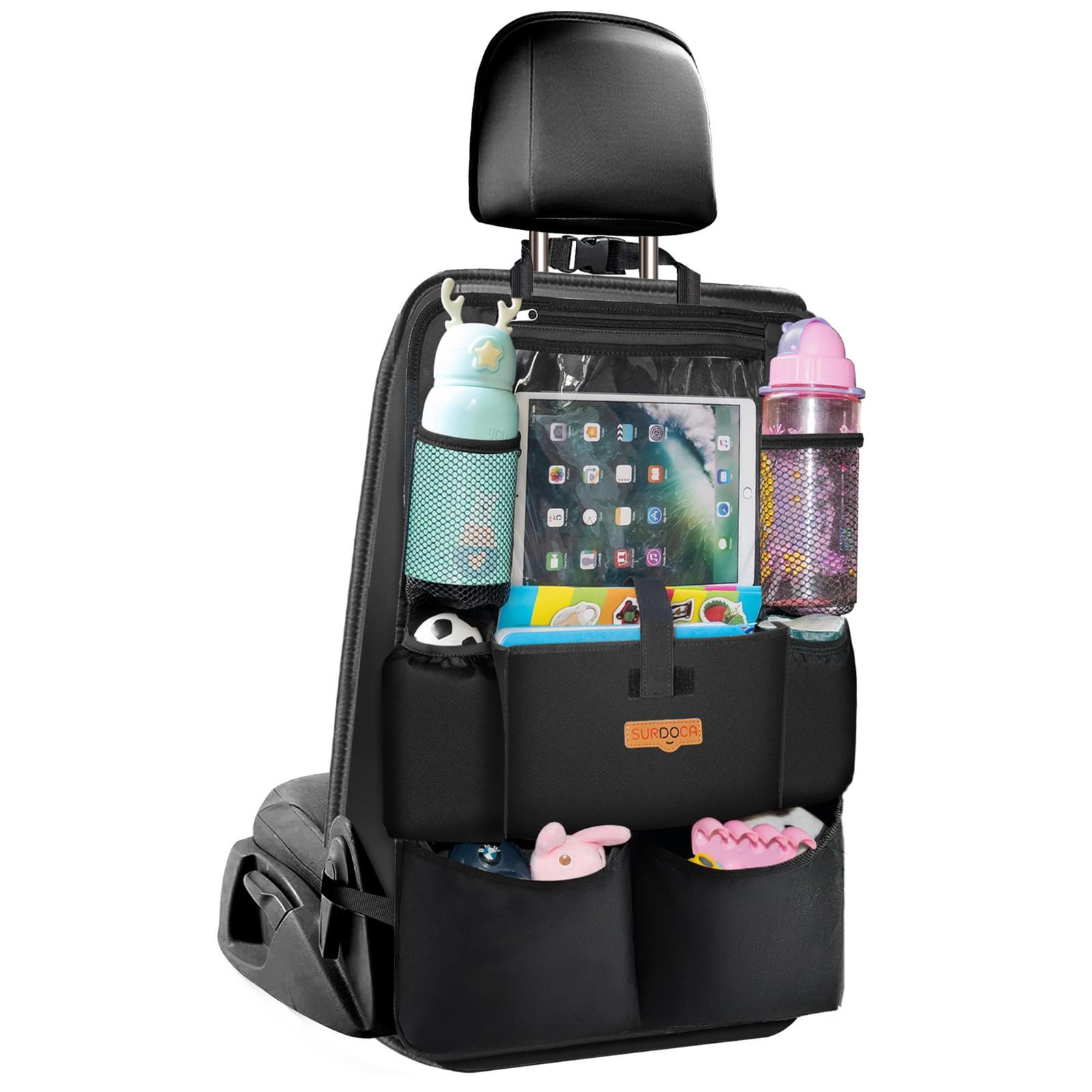 【人気商品】子供用品 車内収納袋 ベビー用品 10インチiPad収納可能 後部座席収納バッグ キックガード 荷物入れ 収納ポケット 防汚 車 (ブラック シートバックポケット 1枚) SURDOCA