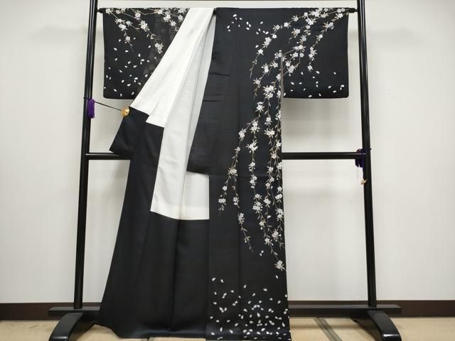 平和屋本店□極上 訪問着 枝垂れ桜文 黒地 金銀彩 逸品 CYAA3027s5