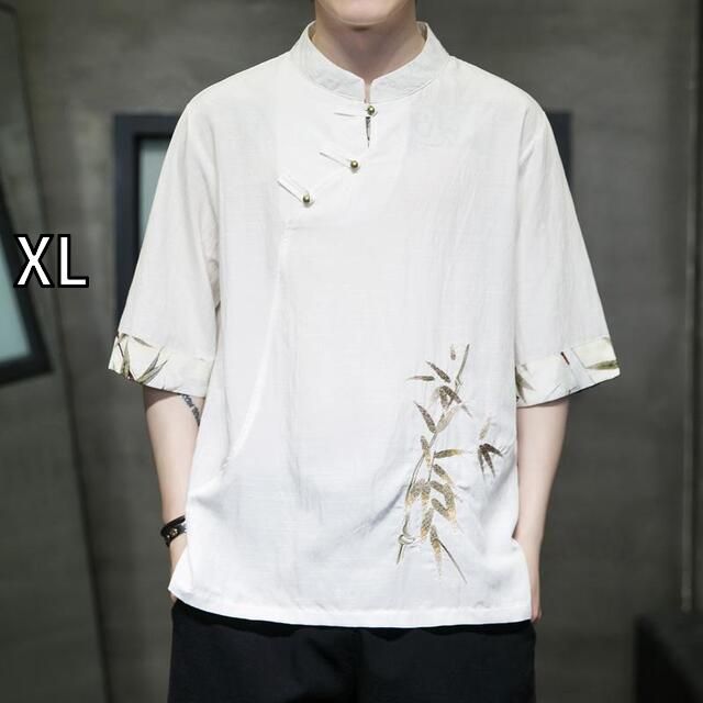 [XL]秋冬 コーデ メンズ  服 シンプル ファッション オシャレ 大人 かっこいい 大きいサイズ ストリート 紳士服 レトロ 半袖 T シャツ 唐 スーツ トップス 