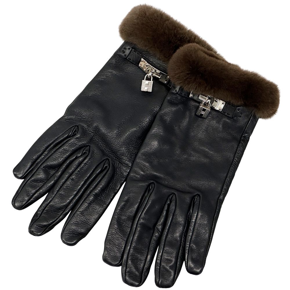 HERMES ケリー カデナ レザーグローブ ブラック シルバー金具 HERMES ケリー カデナ レザーグローブ ブラック シルバー金具