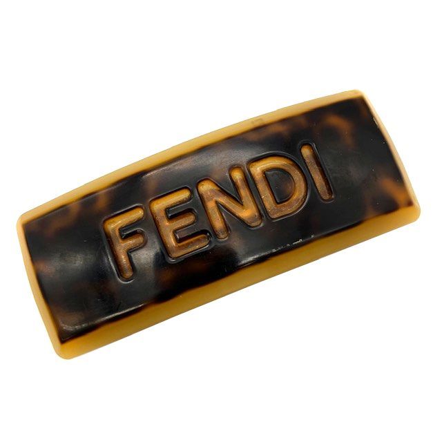 FENDI フェンディ バレッタ ヘアピン プラスチック ブラウン ゴールド