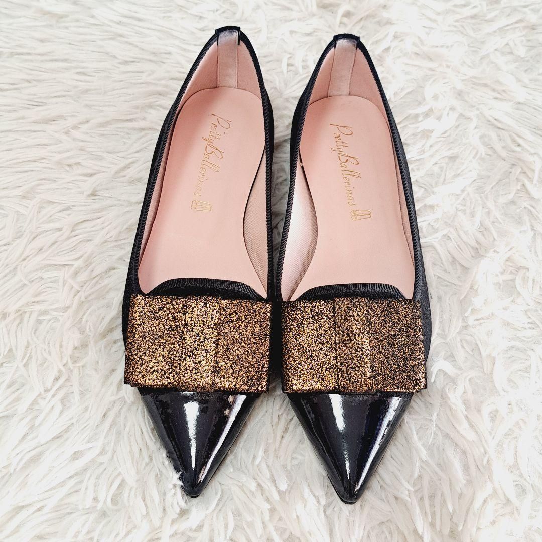 Pretty Ballerinas 黒ポインテッドトゥフラットシューズ Pretty