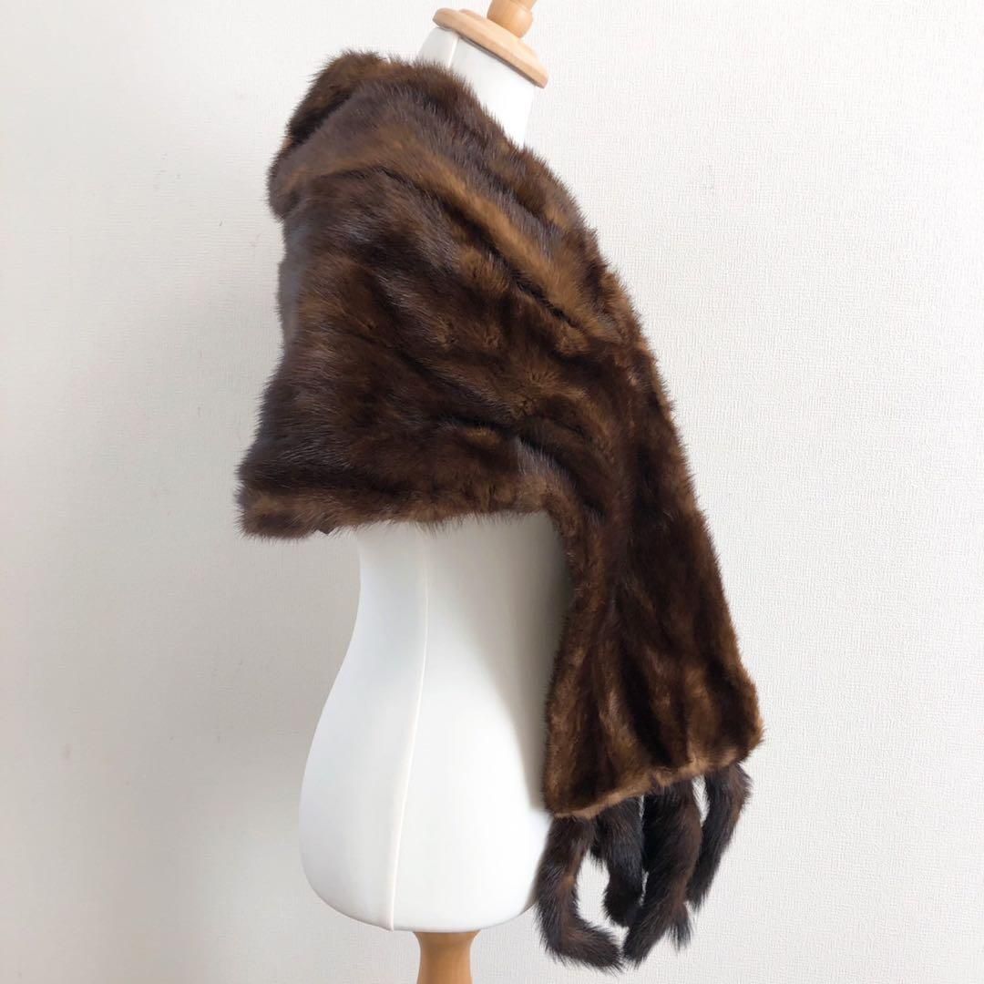 美品 毛皮 ミンク リアルファー マフラー ストール ブラウン お正月